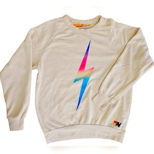 Aviator Nation, Unisex Rainbow Bolt Crew Sweatshirt, Vintage White, Size M, EUC